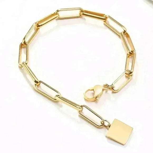 *NEW* 18K Gold Plated Stainless Steel Bracelet -  Paperclip Style Links - Picture 5 of 7